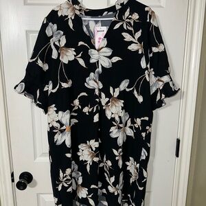 Amazon Black and Cream Floral Long Sleeve Dress